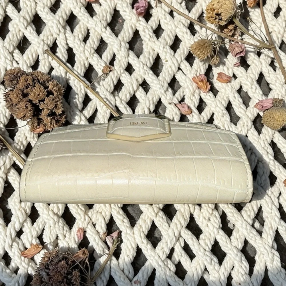 JW Pei Croc Embossed Mini Wallet Clutch Cream ✨ Gold Ring Vegan Leather - Picture 9 of 10